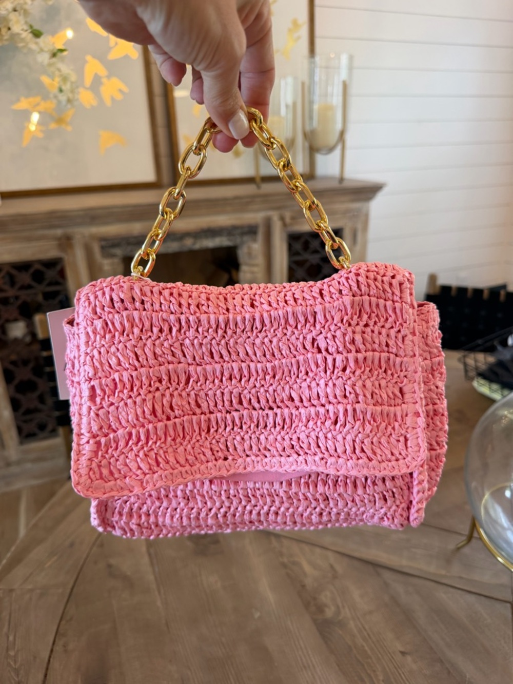 NEW Avara Chain-Handle Pink Crochet bag / purse.